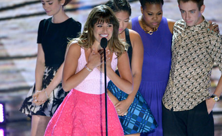 Actress Lea Michele with Glee cast
