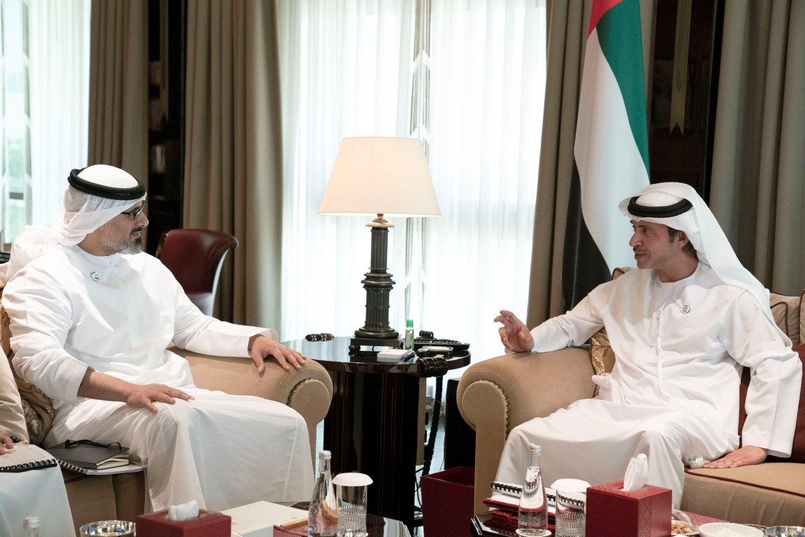 Hazza bin zayed receives Khalid bin Mohamed bin Zayed